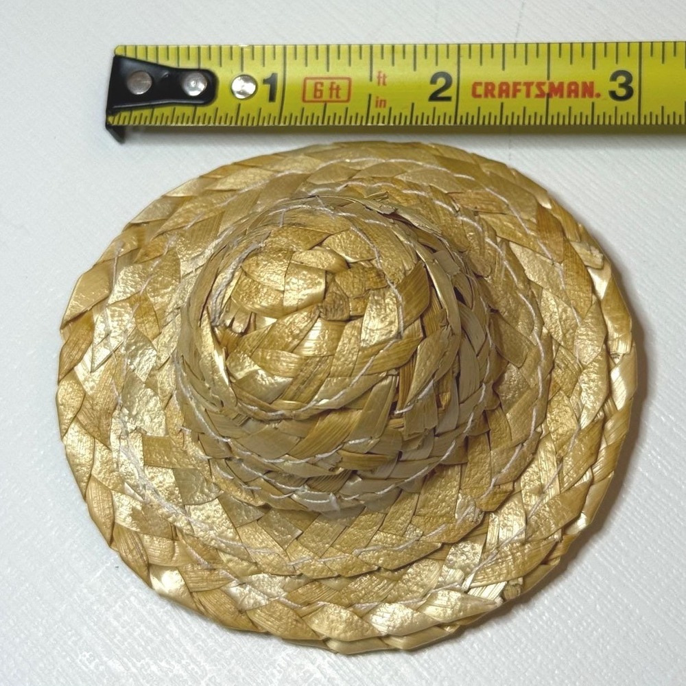 Vintage Miniature Straw Hat Doll Accessory OS Tan Woven Summer Craft Decor